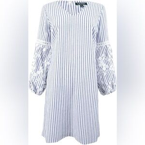 Lauren by Ralph Lauren “Lucinda” Striped Day Dress w/ Embroidered Sleeves, Sz 6